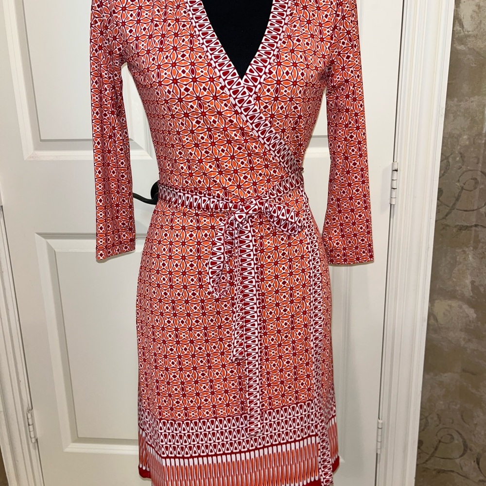 Geometric Red Wrap Dress